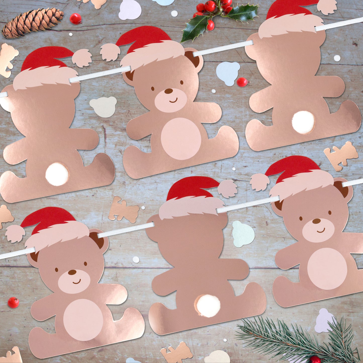Teddy Bear Santa Hat Christmas Bunting 3.5 metres