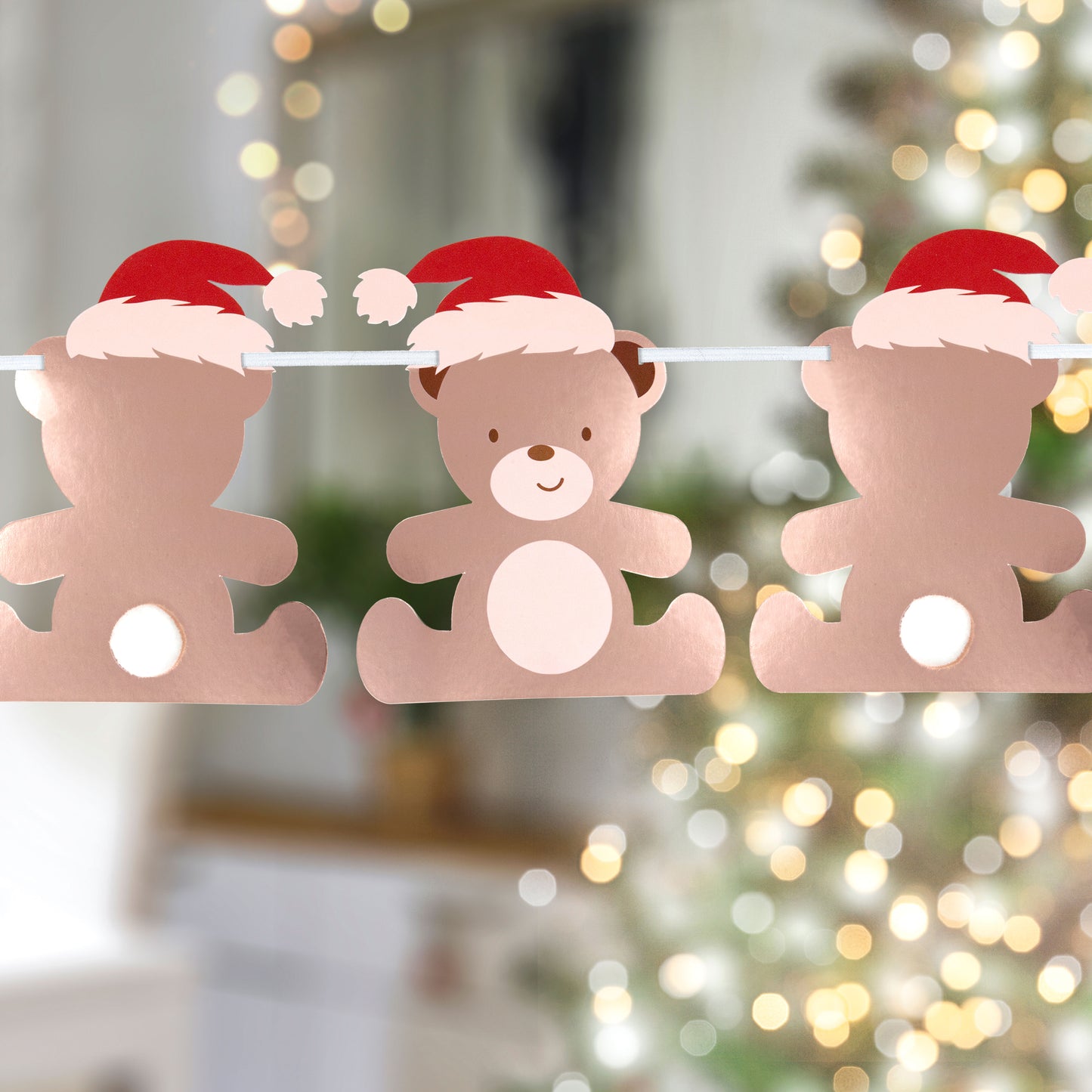 Teddy Bear Santa Hat Christmas Bunting 3.5 metres