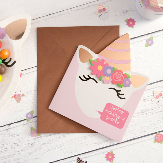 Unicorn Invitations 8 cards with envelopes per pack