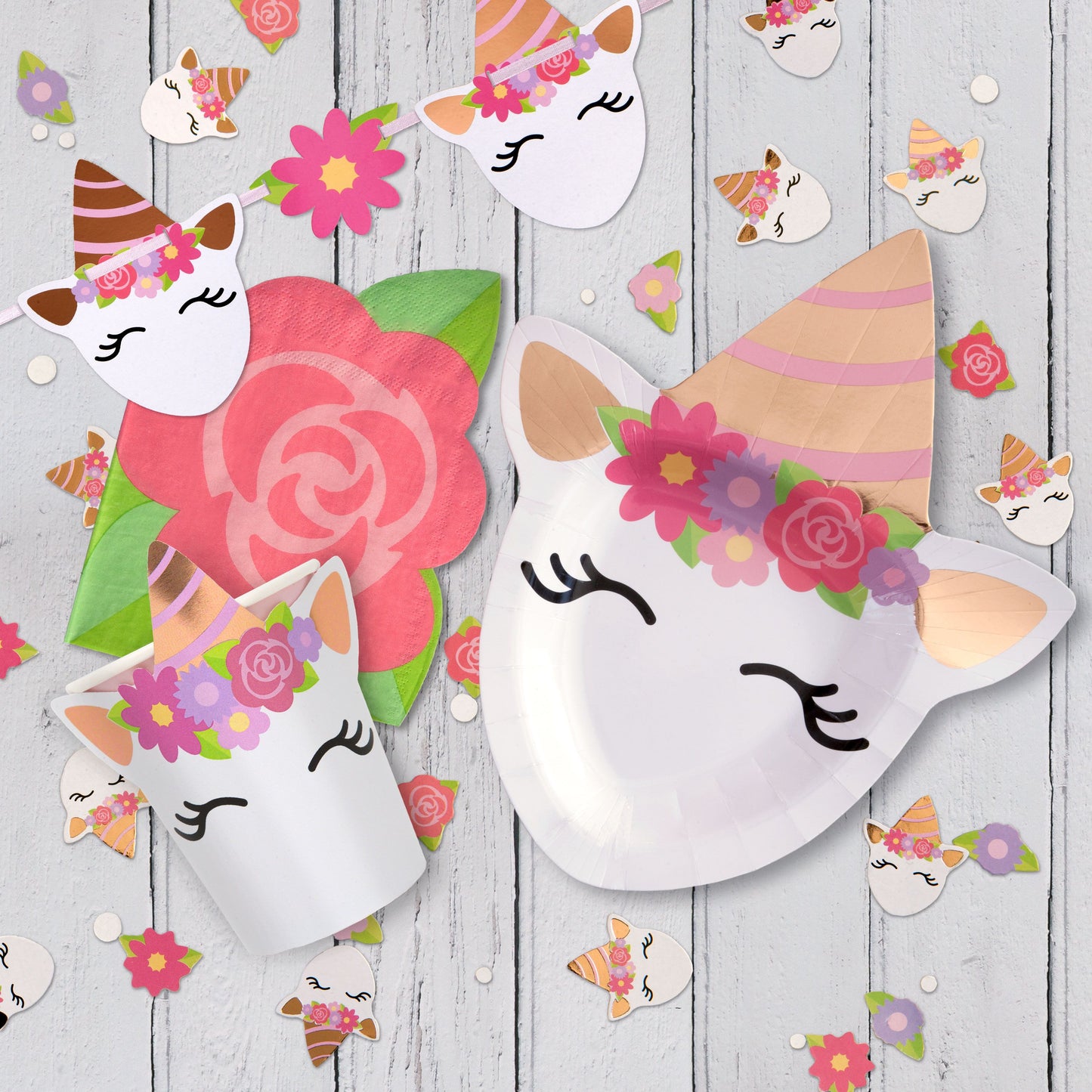 Unicorn Premium Tableware Pack For 8 Guests Includes Plates Cups Napkins Banner Latex Balloons and Confetti