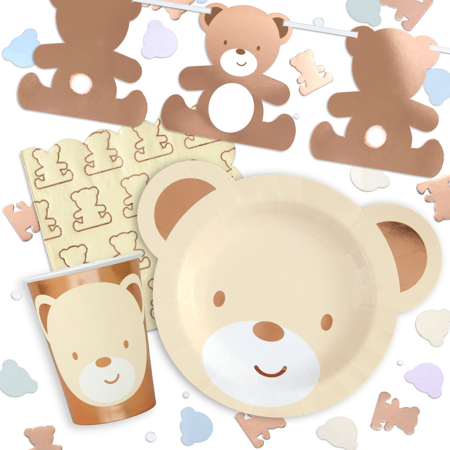 Teddy Bear Premium Tableware Pack For 8 Guests Includes Plates Cups Napkins Banner Latex Balloons and Confetti