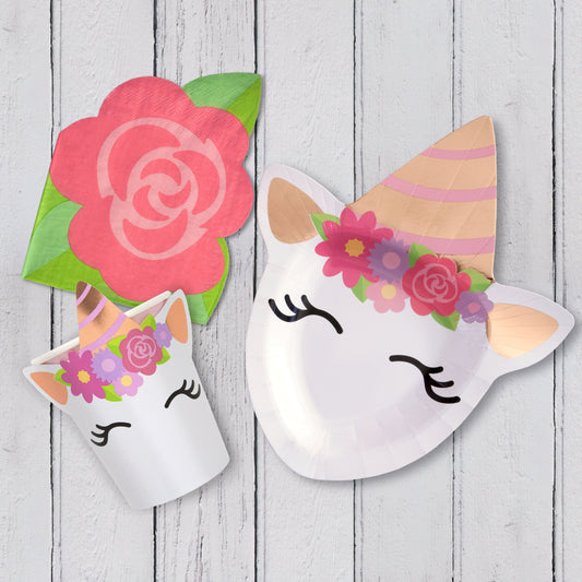 Unicorn Tableware Pack For 8 Guests Includes Plates Cups and Napkins